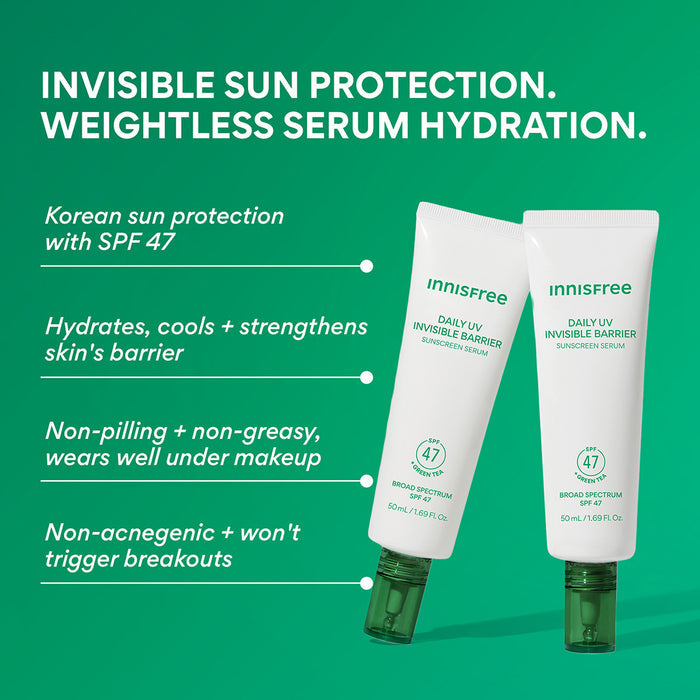 Daily UV Invisible Barrier Sunscreen Serum Broad Spectrum SPF 47 benefits list