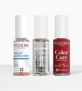 Trio ongles jaunes et abîmés Poderm sérum base coat et vernis Color Care rouge