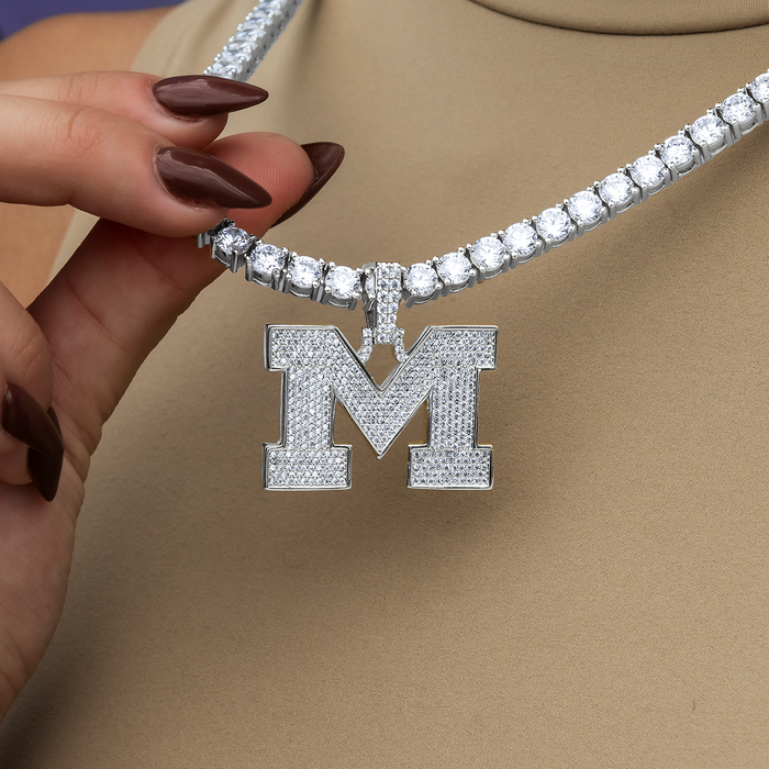University of Michigan Wolverines Official NCAA Micro Logo Pendant in White Gold