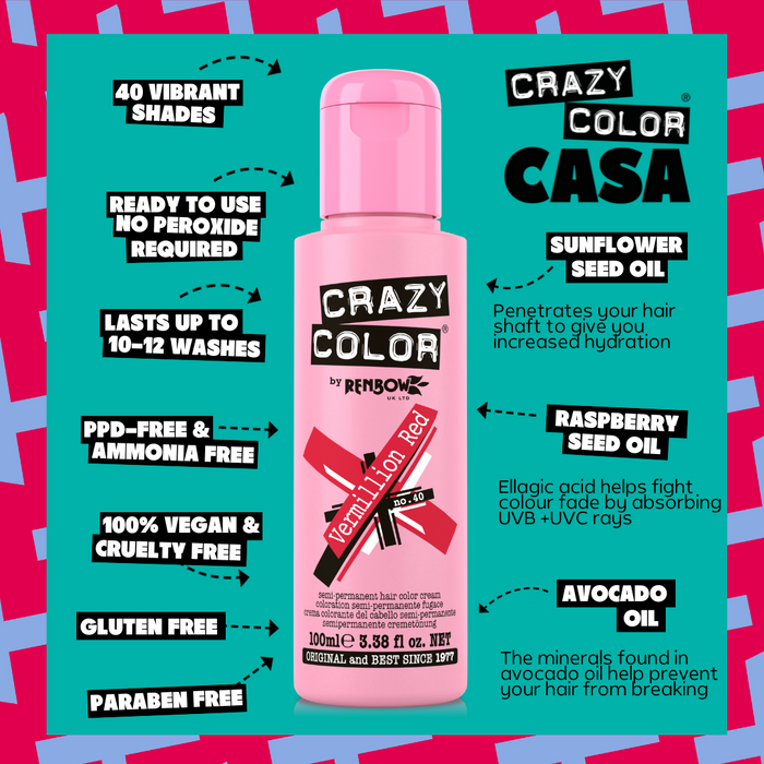 Vermillion (Scarlet Red) - Semi-Permanent Hair Dye - Crazy Color