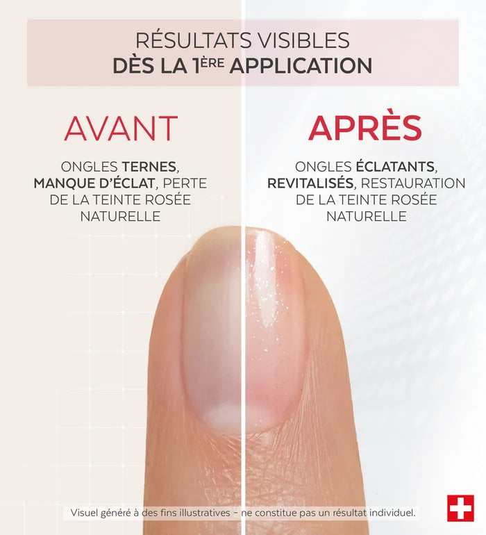 Résultats avant après du vernis Nail Corrector booster éclat biopeptides Poderm dès la 1ère application