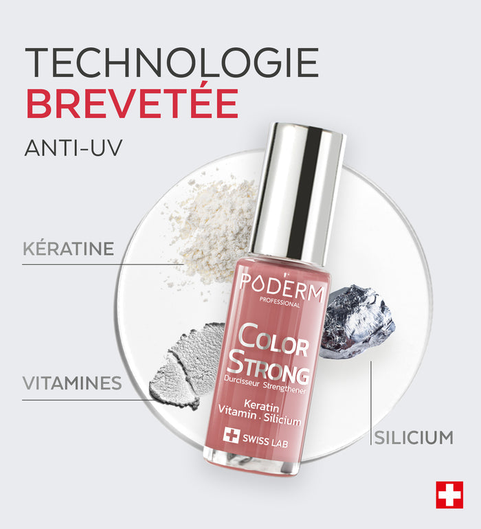 Technologie brevetée anti-UV du vernis Color Strong Poderm kératine vitamines silicium