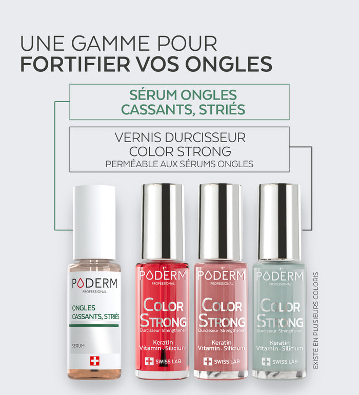 Gamme Color Strong Poderm pour fortifier les ongles sérum et vernis