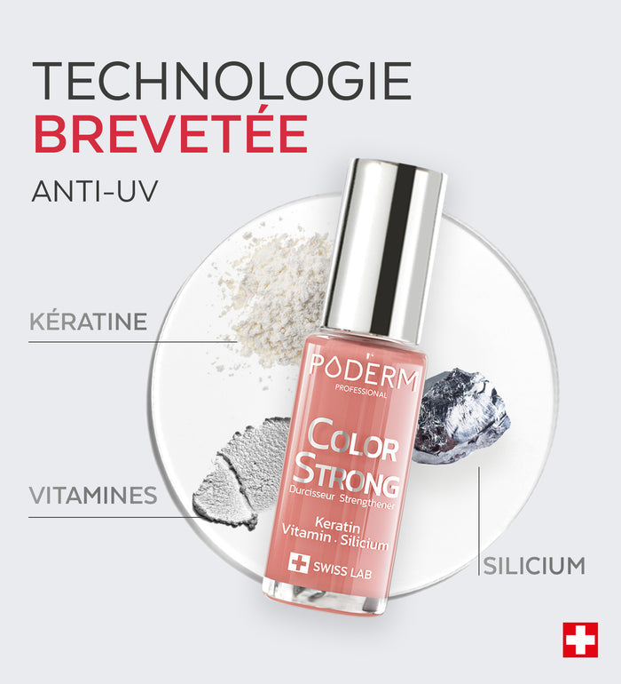 Technologie brevetée anti-UV du vernis Color Strong Poderm kératine vitamines silicium