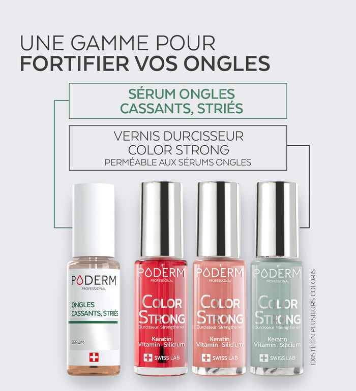 Gamme Color Strong Poderm pour fortifier les ongles sérum et vernis