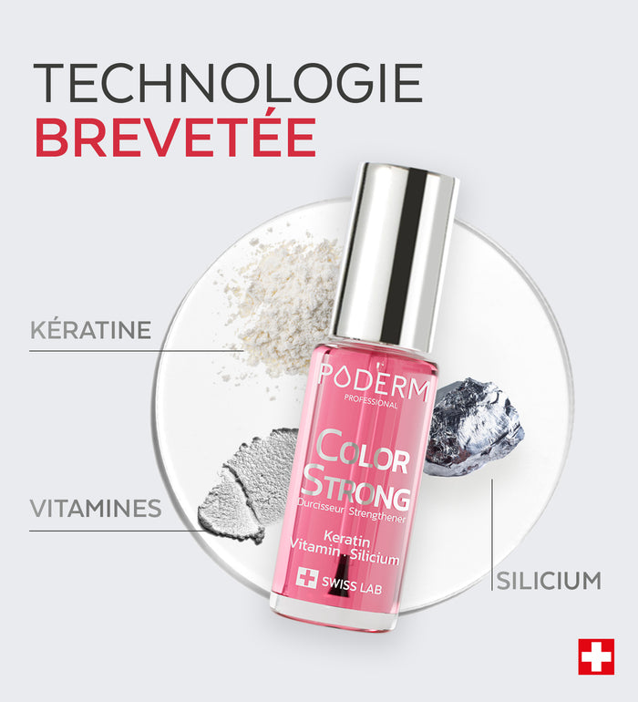 Technologie brevetée anti-UV du vernis Color Strong Poderm kératine vitamines silicium