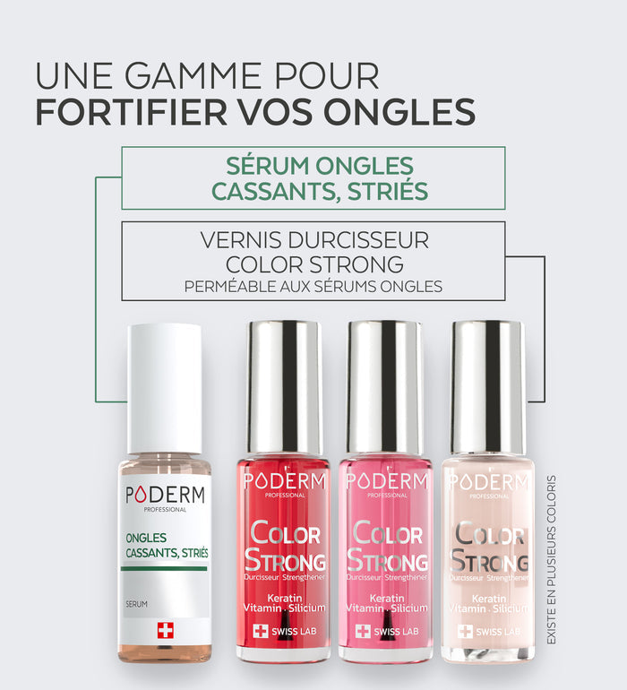 Gamme Color Strong Poderm pour fortifier les ongles sérum et vernis