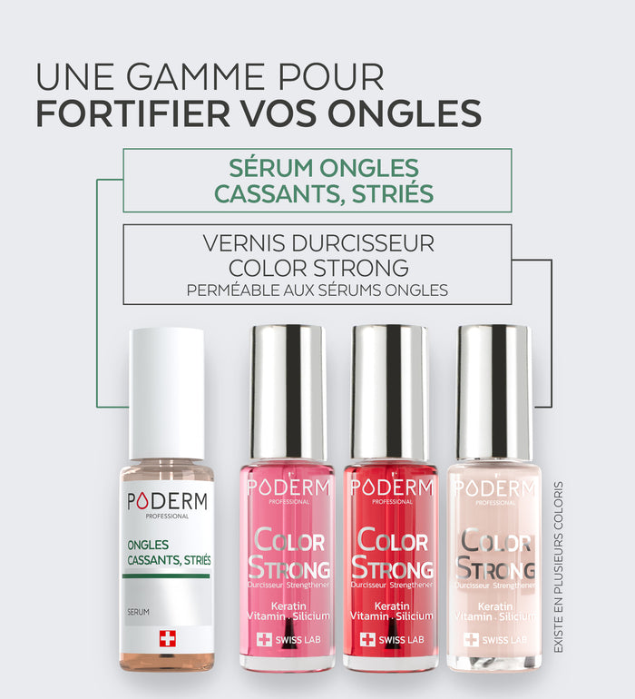 Gamme Color Strong Poderm pour fortifier les ongles sérum et vernis