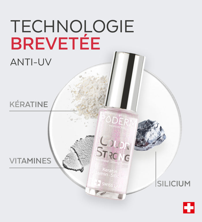 Technologie brevetée anti-UV du vernis Color Strong Poderm kératine vitamines silicium