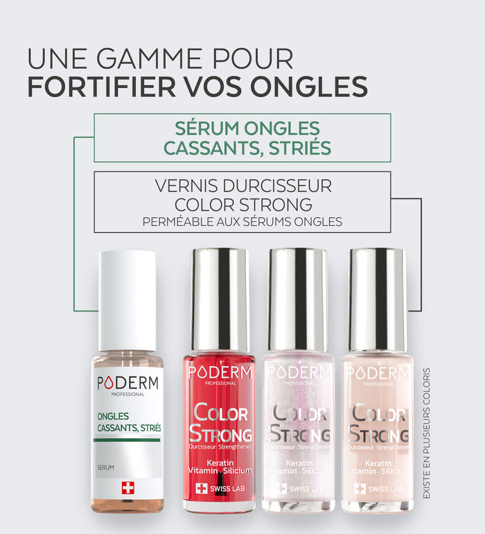 Gamme Color Strong Poderm pour fortifier les ongles sérum et vernis