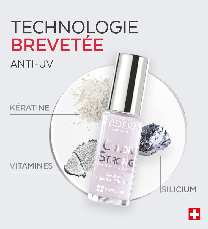 Technologie brevetée anti-UV du vernis Color Strong Poderm kératine vitamines silicium