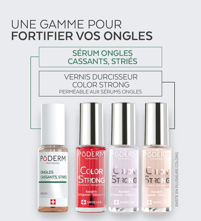 Gamme Color Strong Poderm pour fortifier les ongles sérum et vernis