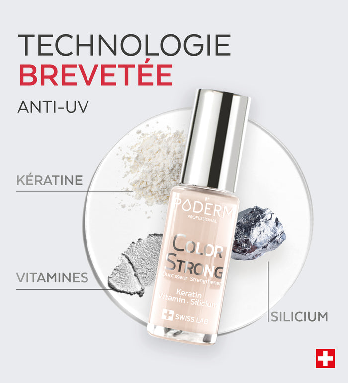 Technologie brevetée anti-UV du vernis Color Strong Poderm kératine vitamines silicium