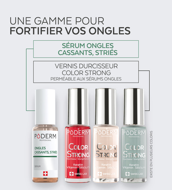 Gamme Color Strong Poderm pour fortifier les ongles sérum et vernis