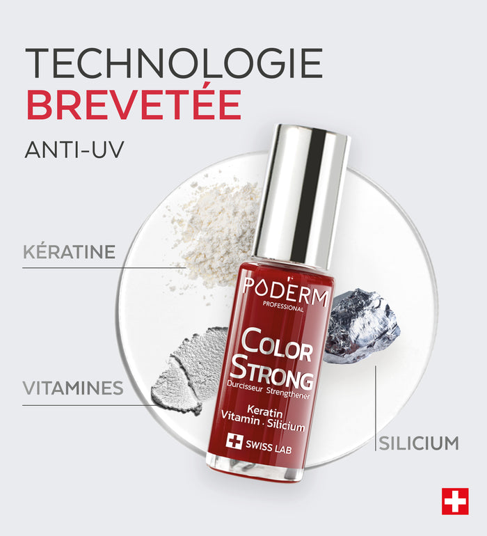 Technologie brevetée anti-UV du vernis Color Strong Poderm kératine vitamines silicium