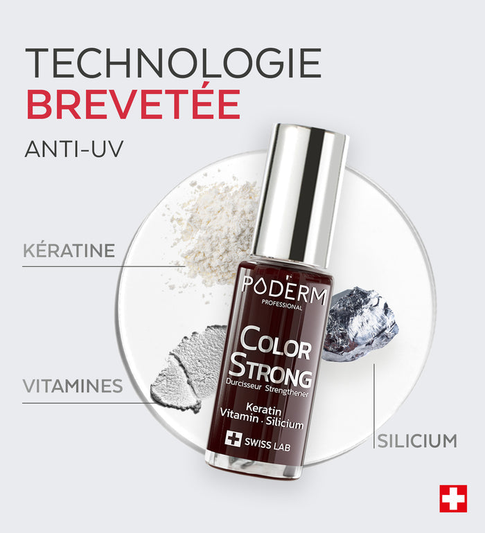 Technologie brevetée anti-UV du vernis Color Strong Poderm kératine vitamines silicium