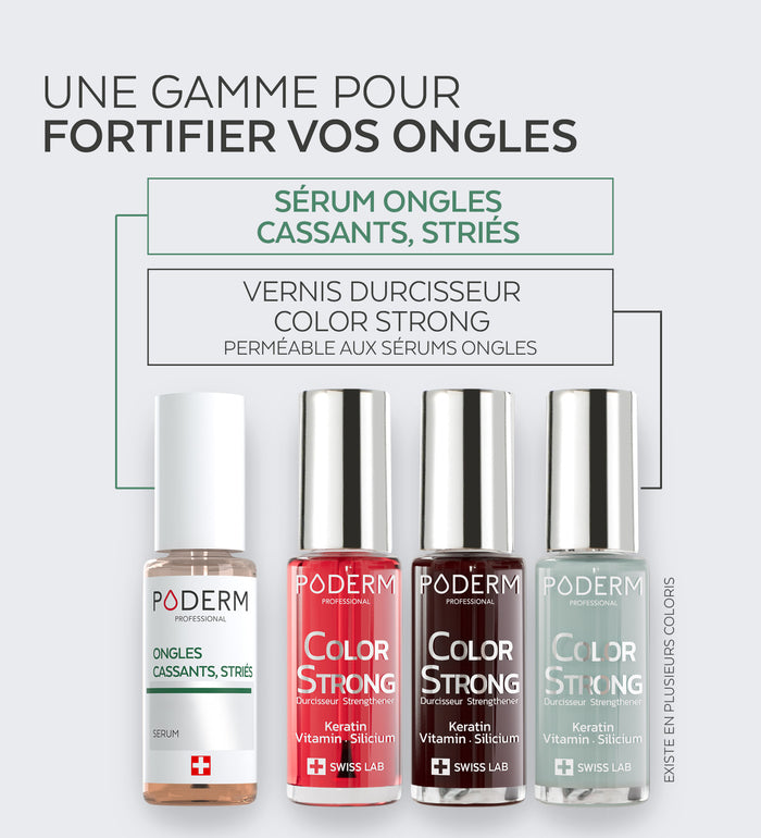 Gamme Color Strong Poderm pour fortifier les ongles sérum et vernis