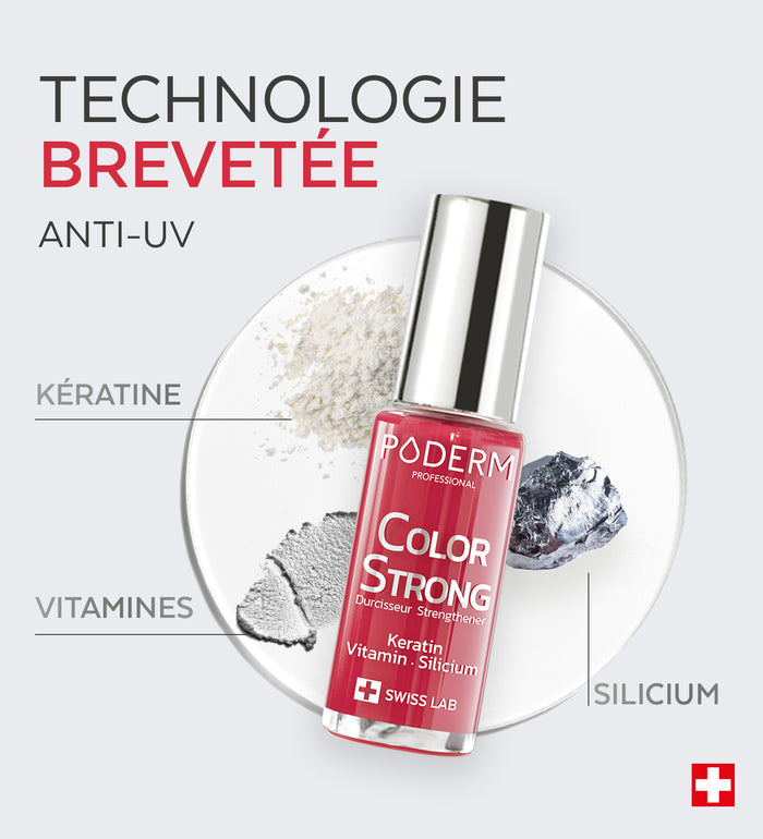 Technologie brevetée anti-UV du vernis Color Strong Poderm kératine vitamines silicium