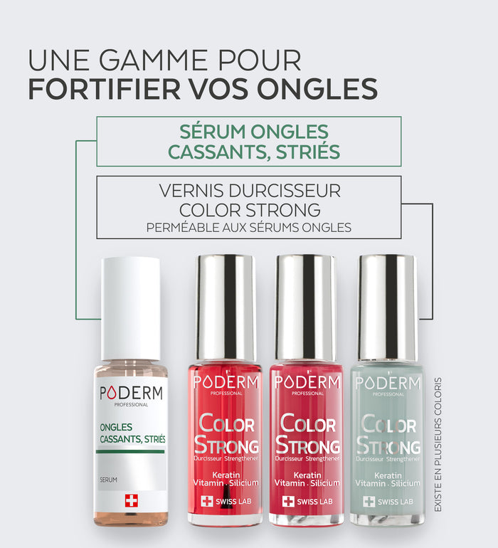 Gamme Color Strong Poderm pour fortifier les ongles sérum et vernis