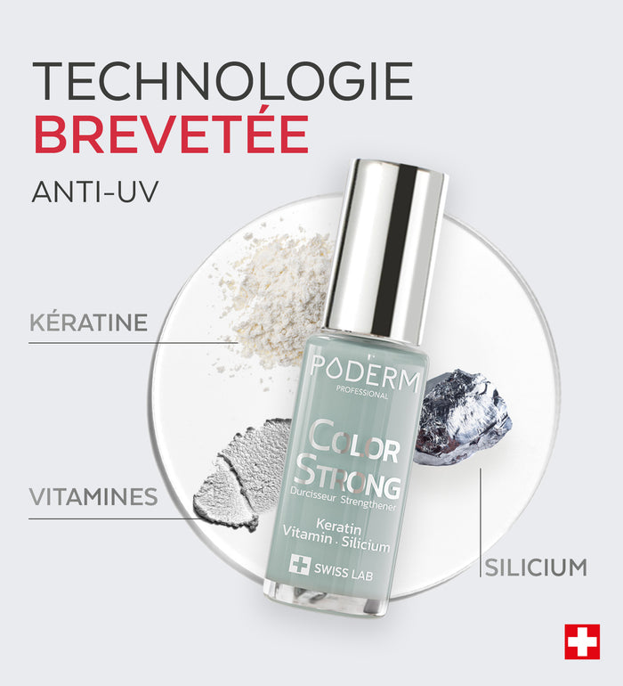 Technologie brevetée anti-UV du vernis Color Strong Poderm kératine vitamines silicium
