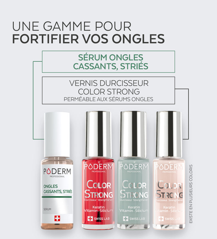 Gamme Color Strong Poderm pour fortifier les ongles sérum et vernis