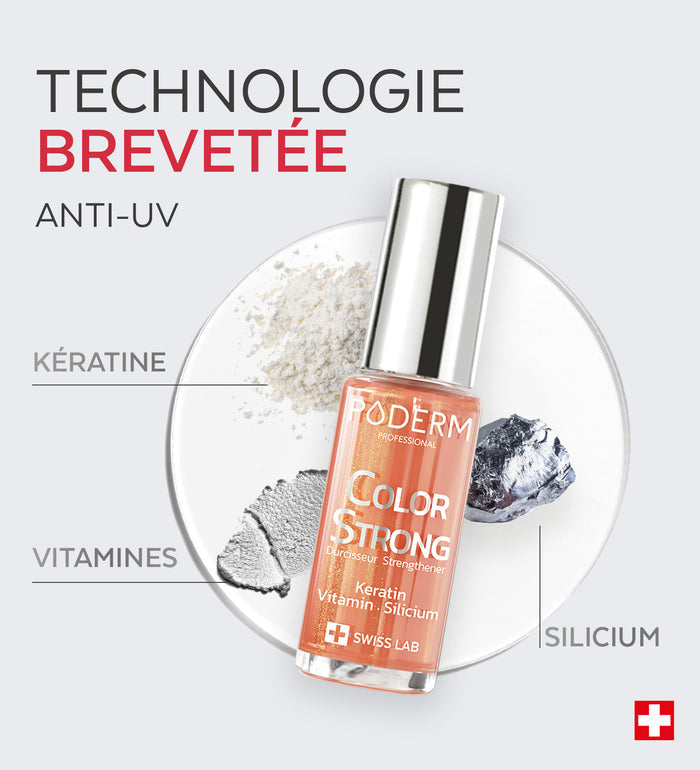 Technologie brevetée anti-UV du vernis Color Strong Poderm kératine vitamines silicium