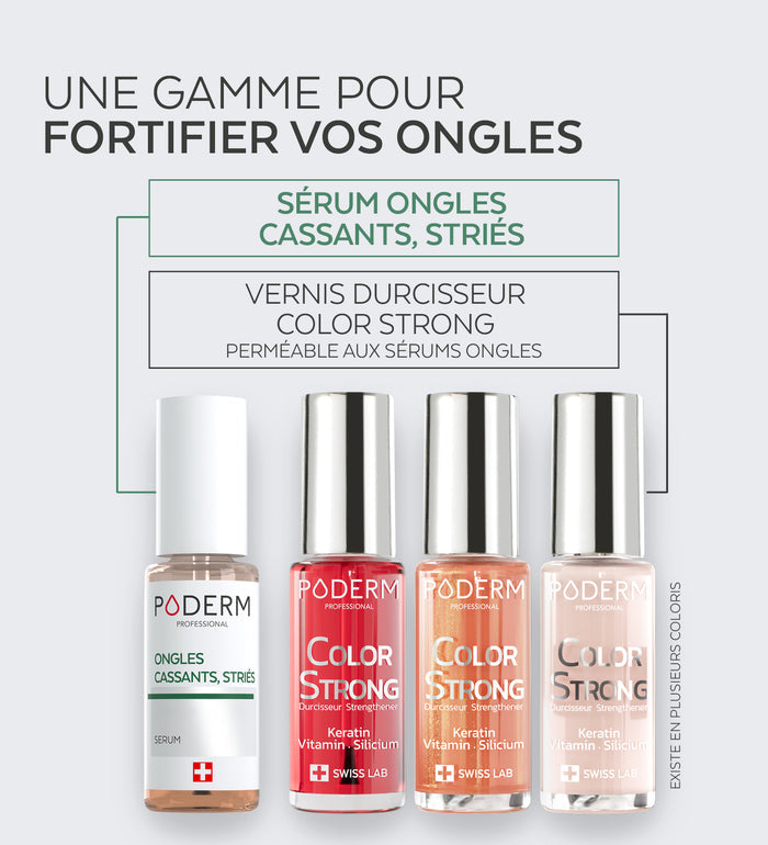 Gamme Color Strong Poderm pour fortifier les ongles sérum et vernis