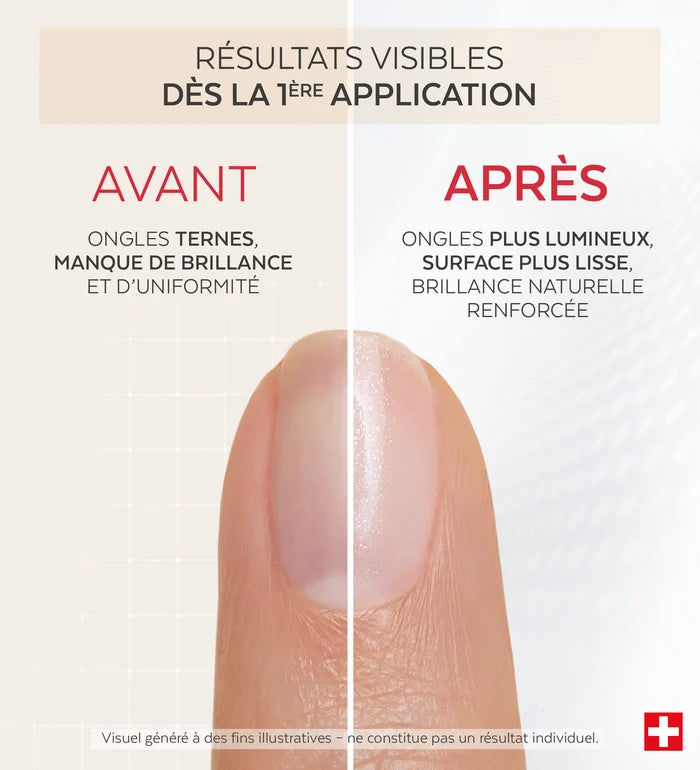 Résultats avant après du vernis Nail Corrector illuminateur minéral Poderm dès la 1ère application