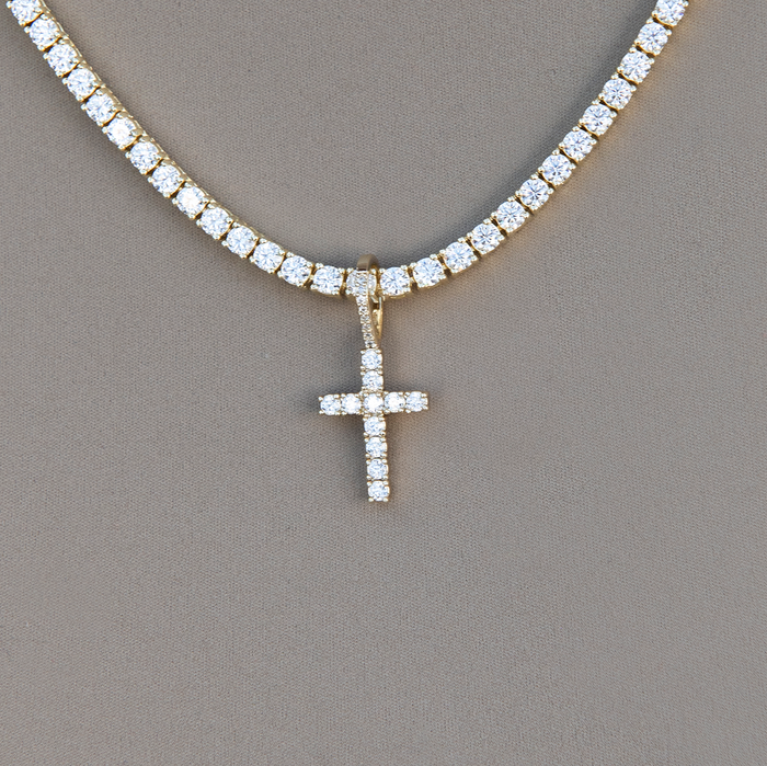 Women's Moissanite Diamond Cross Micro Pendant in Yellow Gold Vermeil