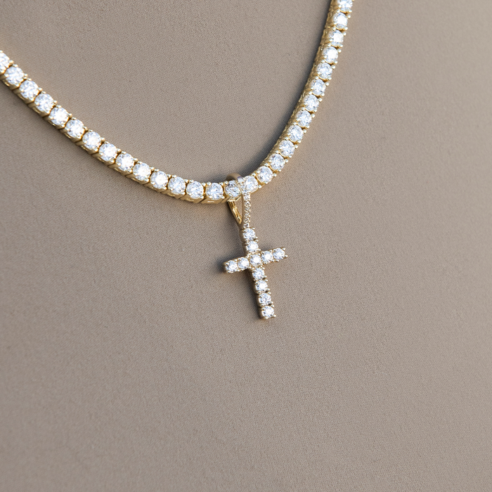 Women's Moissanite Diamond Cross Micro Pendant in Yellow Gold Vermeil