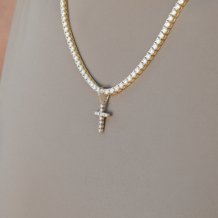 Women's Moissanite Diamond Cross Micro Pendant in Yellow Gold Vermeil